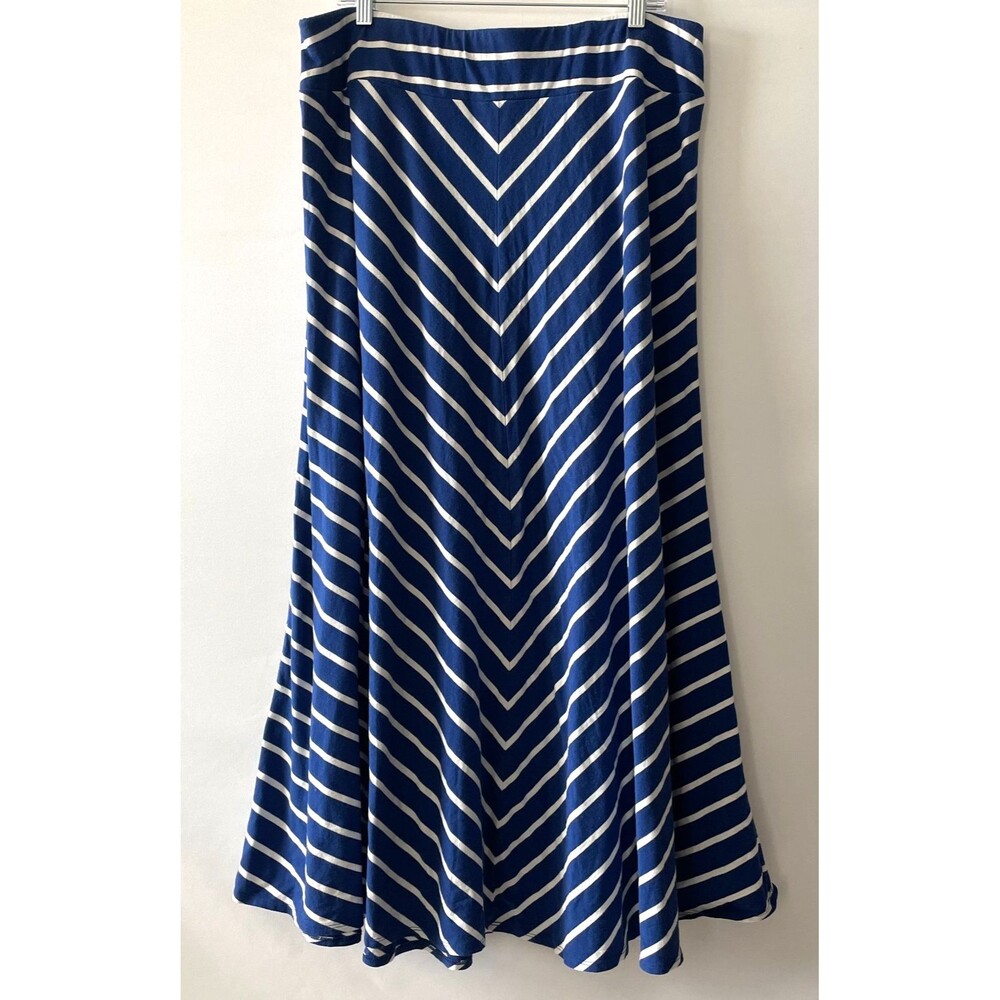 Talbots Maxi Skirt Blue White Chevron Stripe Stretch Knit Pull On Size XL